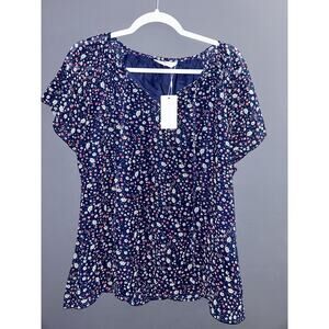 New W/T Fantaslook Blouse Women’s XL Floral Short Sleeve Lightweight Stretch
